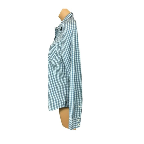 UNTUCKIT Crispo Blue Check Shirt Button Front Gingham Blouse - Picture 4 of 5